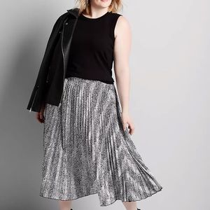 MIDI Mix Print Pleated Skirt